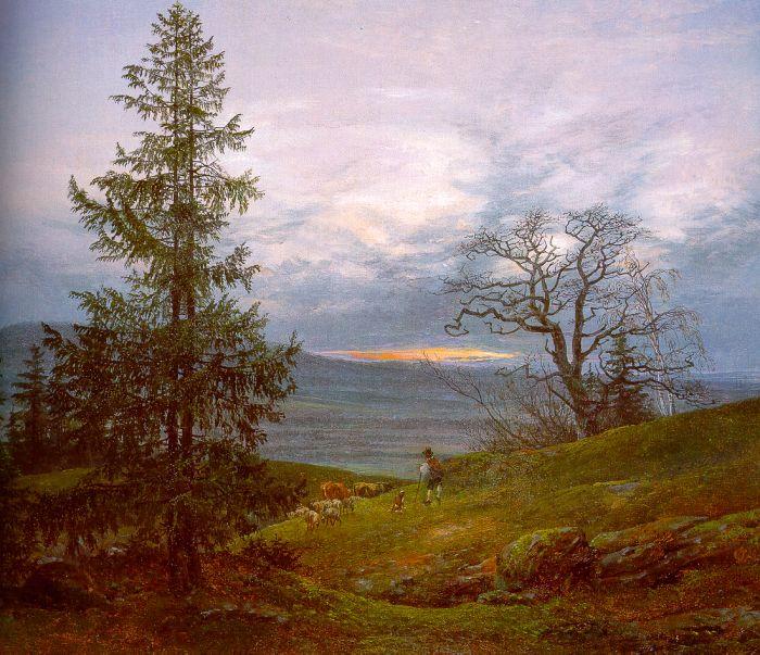 Johan Christian Dahl Evening Landscape with Shepherd oil painting picture